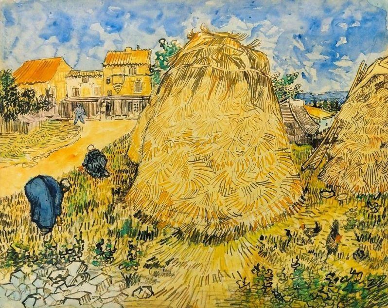 Vincent Van Gogh "Über Heuhaufen bei einem Bauernhof" 1888 523482